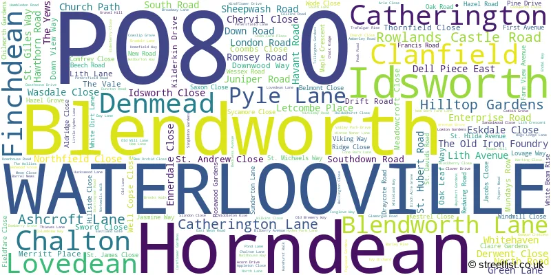 A word cloud for the PO8 0 postcode